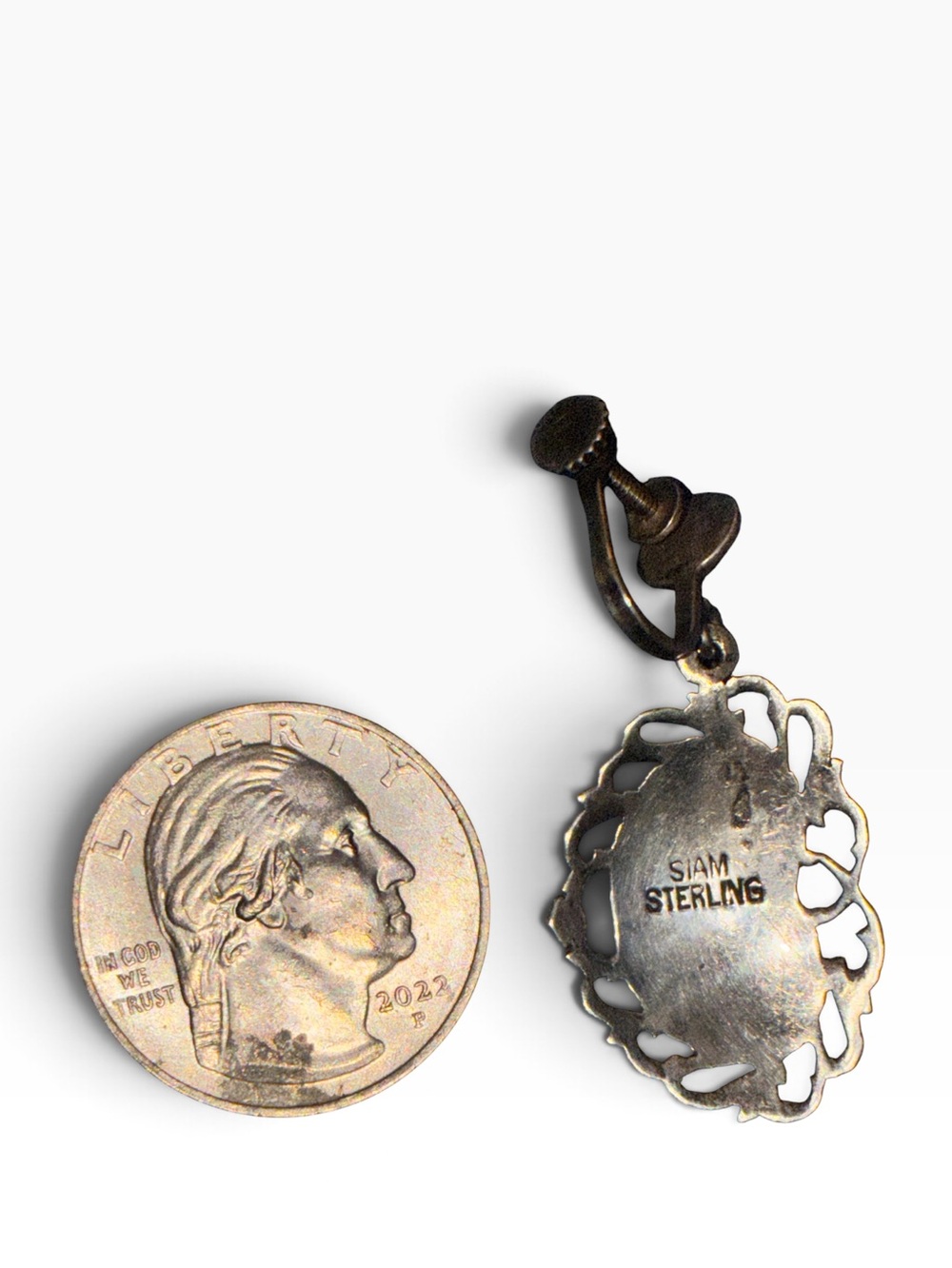 Vintage Silver 925 Retro Black Cameo- Single Earring or Necklace Siam - Picture 5 of 7